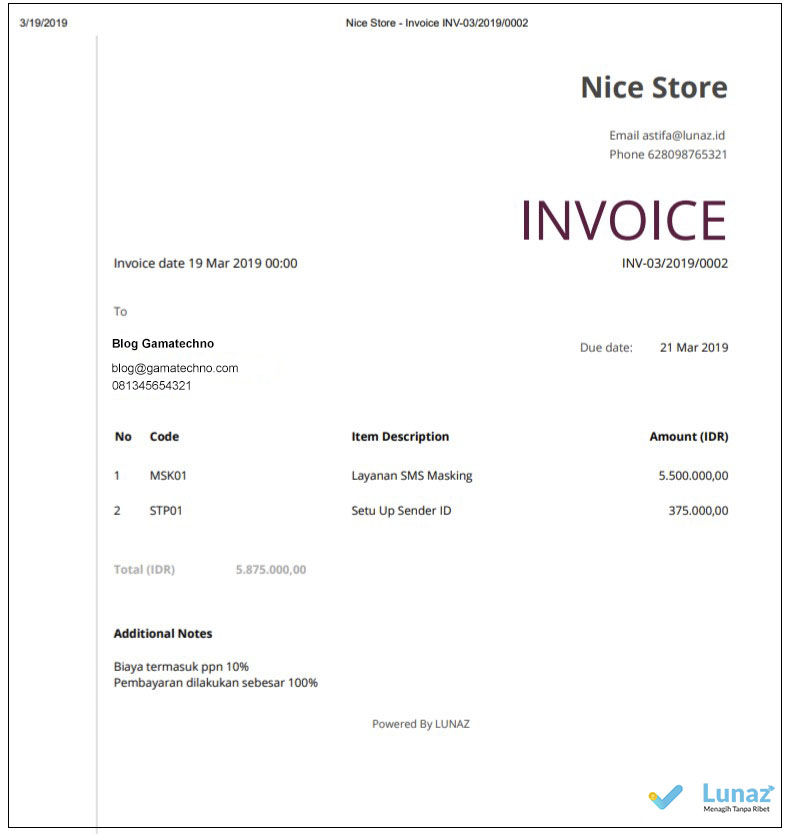 contoh invoice, contoh invoice yang lenglap, format invoice, invoice yang benar