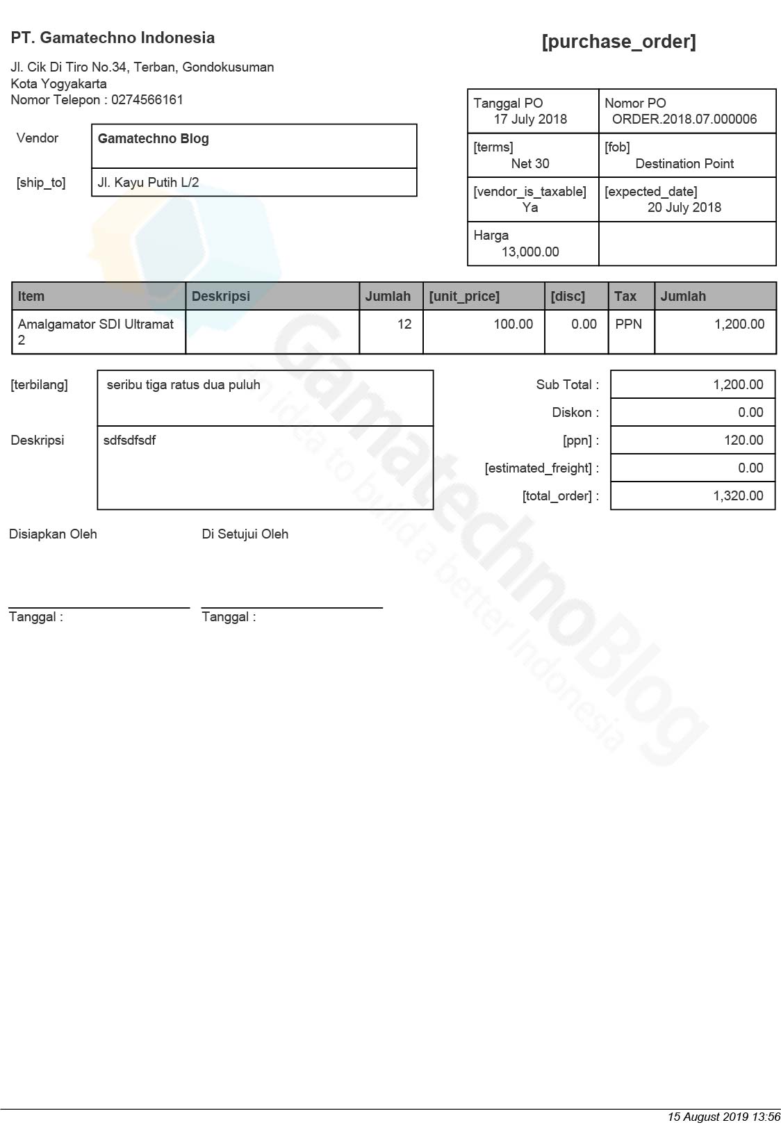 contoh purchase order, contoh format purchase order